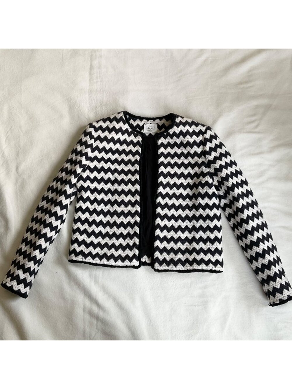 NWOT RARE 2021 sezane black blue beige Maxim zigzag blazer jacket us6 SZ38 bust3